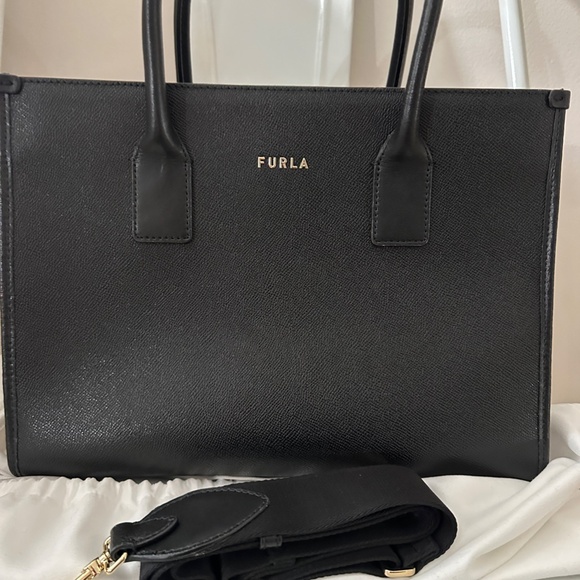 Furla Black Leather Tote Bag w/ Strap - Picture 5 of 7